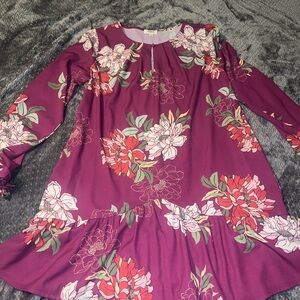 Umgee Magenta Floral Dress with long sleeve tie accent- Easter dress!